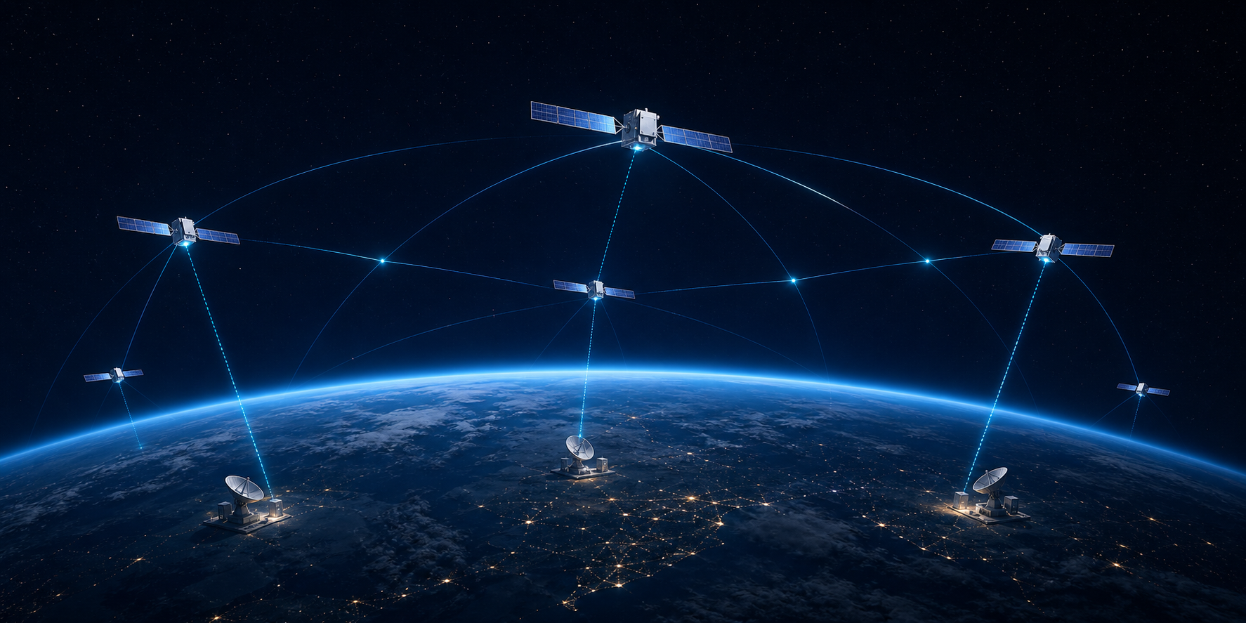 Low-Earth-orbit satellites connected to ground stations